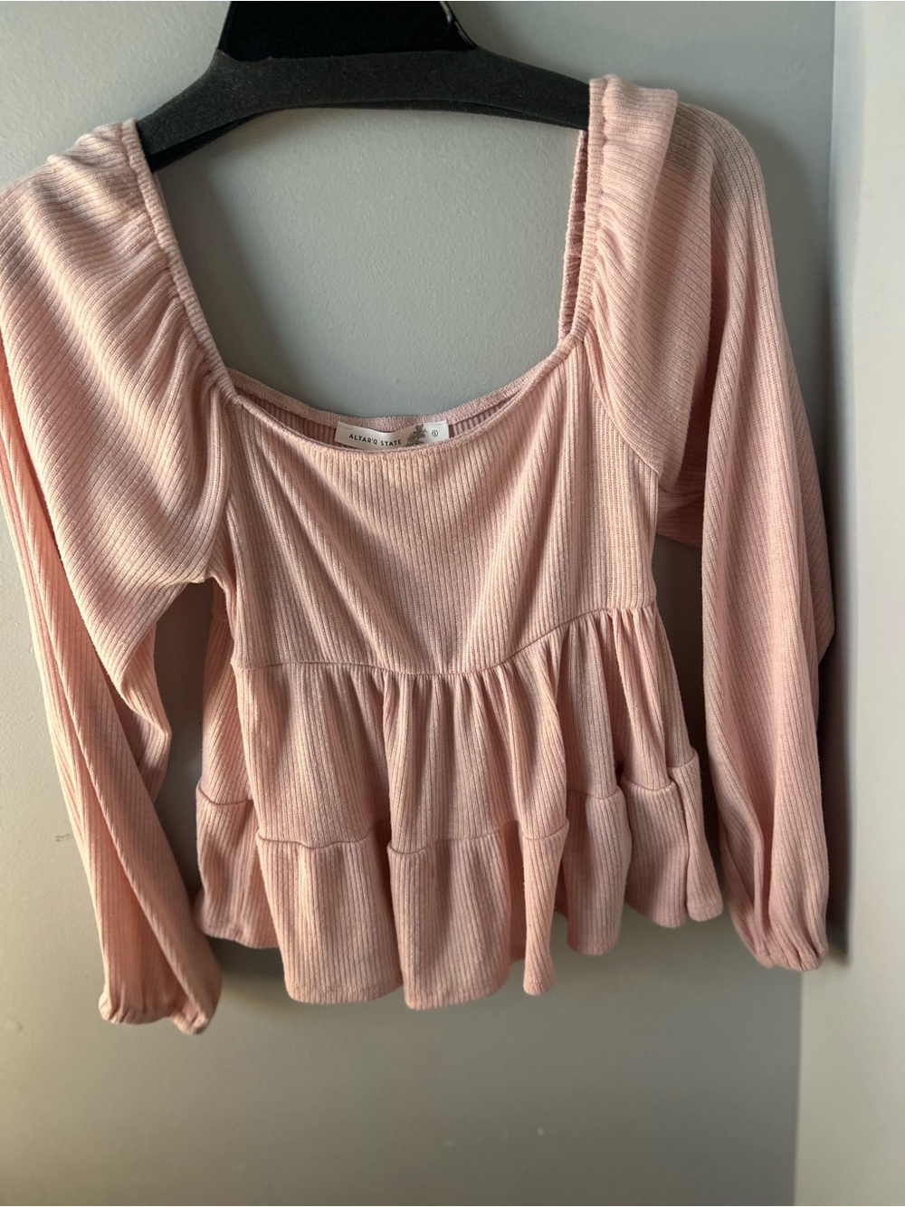 Altar'd State Blush Pink Ribbed Square Neck Top